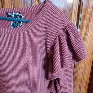 Terra cotta long sleeve ruffle top
